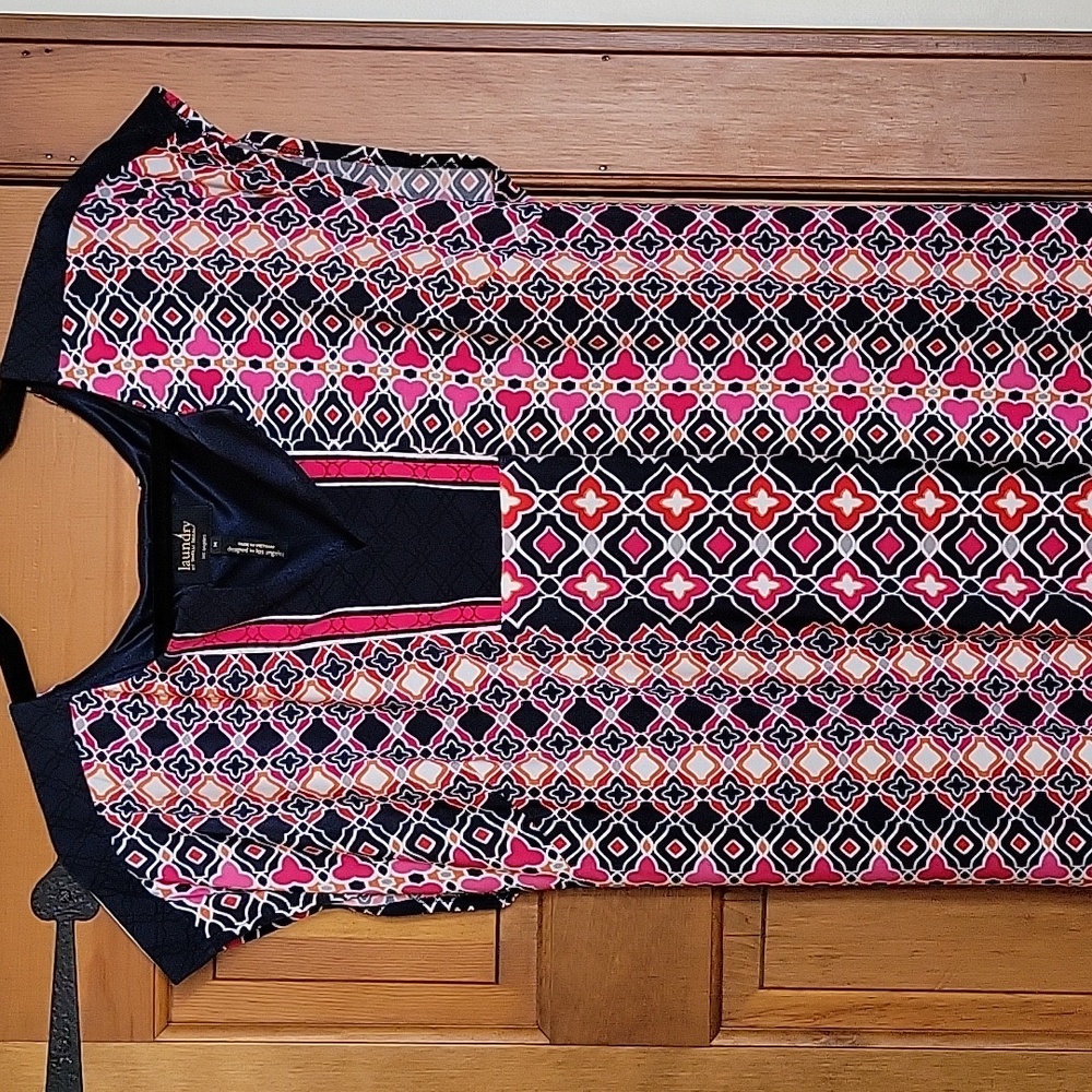 LAUNDRY SHELLI SEGAL Pink and Blue Geometric Pattern Stretch Shift - Picture 4 of 11